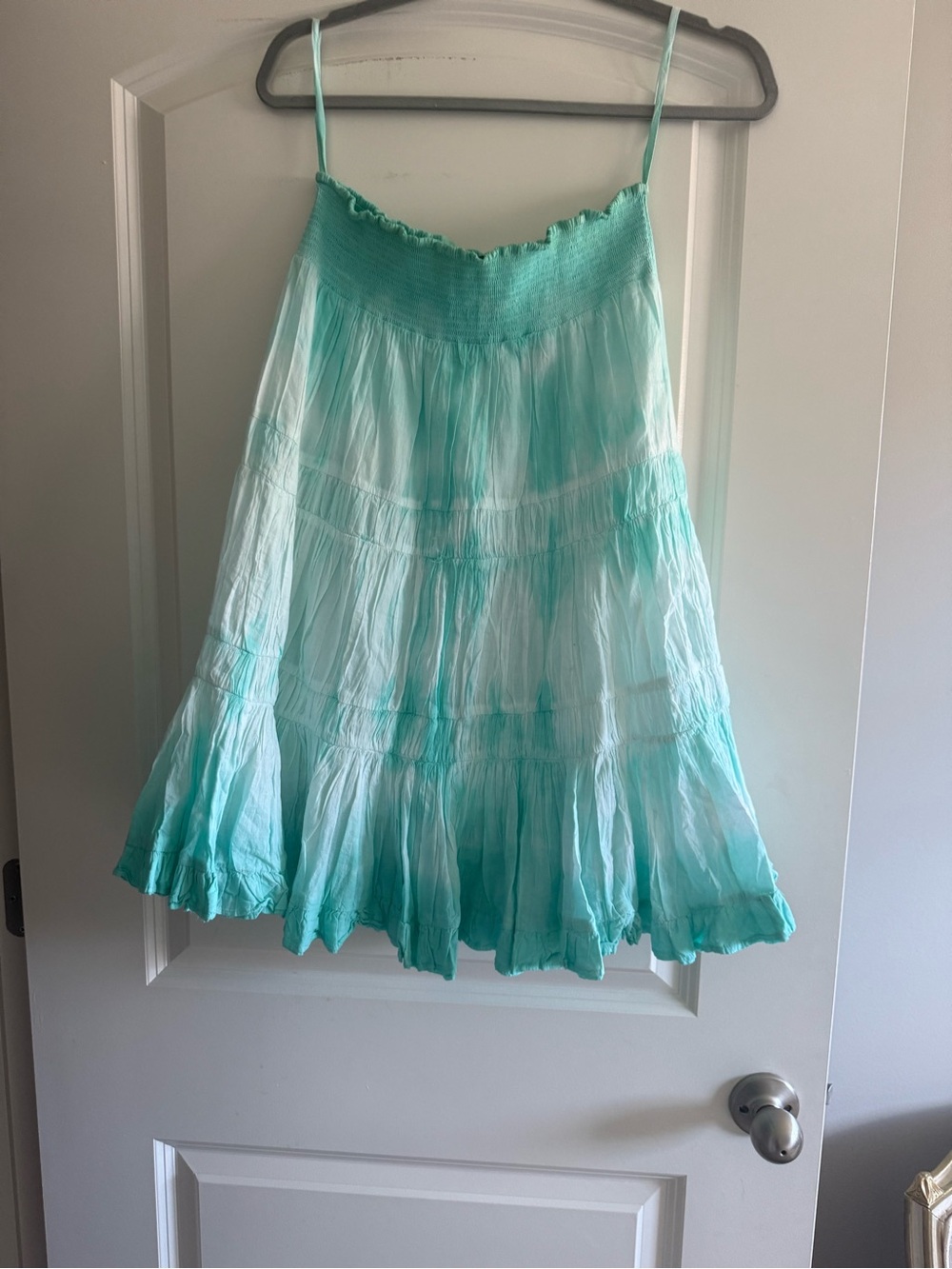 Aqua Ombre Tiered Midi Skirt
